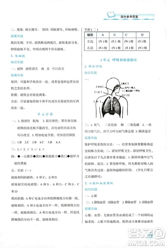2018新版小學(xué)生五年級科學(xué)新課程學(xué)習(xí)與評價上冊B版蘇教版答案