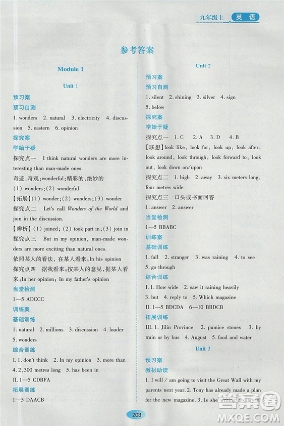 資源與評(píng)價(jià)九年級(jí)上英語2018外研版參考答案