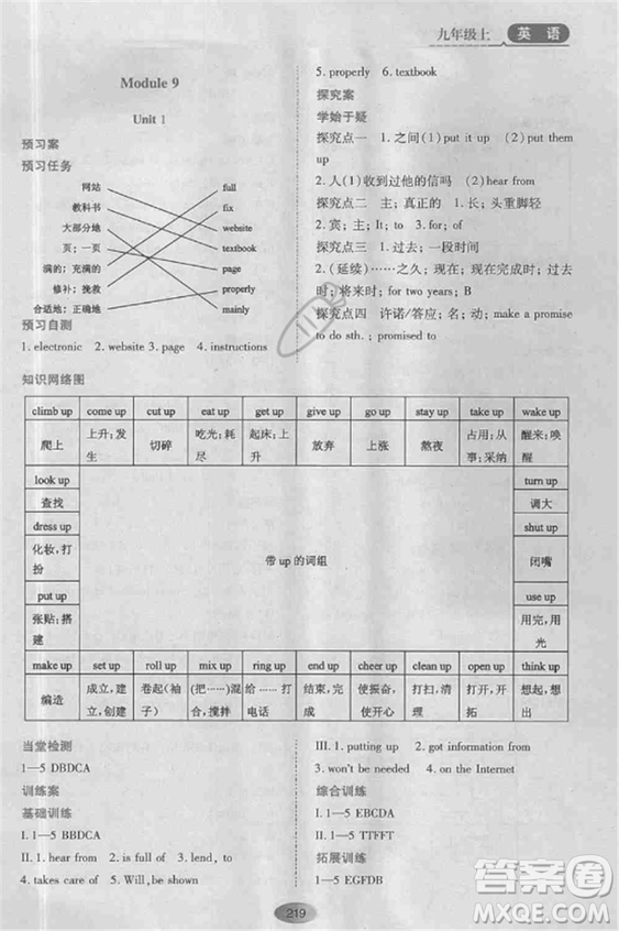 資源與評(píng)價(jià)九年級(jí)上英語2018外研版參考答案