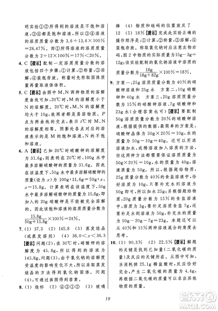 2018年常春藤初中四星級題庫化學參考答案