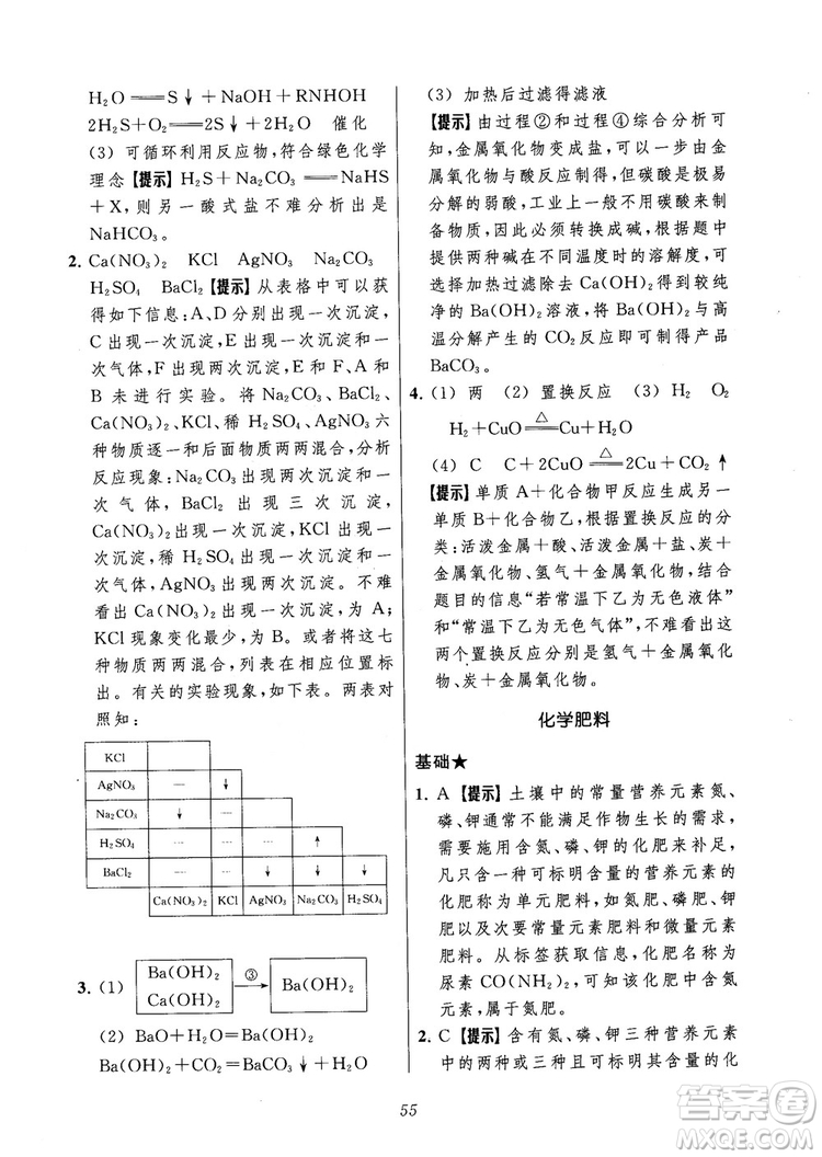 2018年常春藤初中四星級題庫化學參考答案