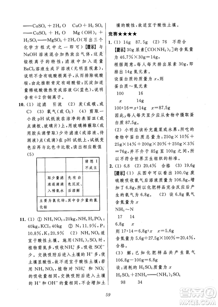 2018年常春藤初中四星級題庫化學參考答案