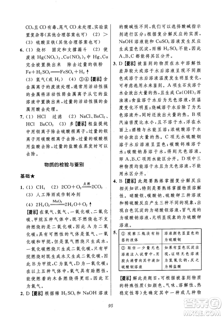 2018年常春藤初中四星級題庫化學參考答案