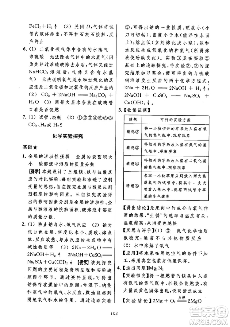 2018年常春藤初中四星級題庫化學參考答案