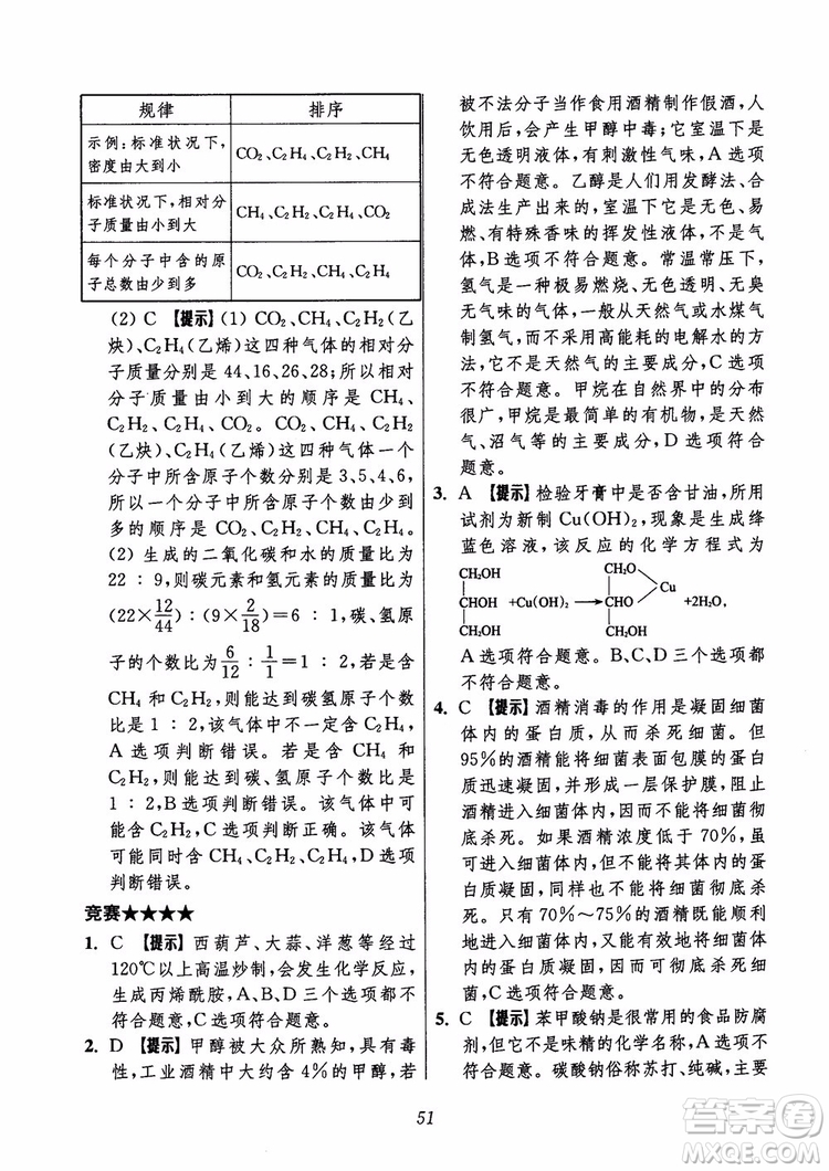 2018年初中四星級題庫化學(xué)第6版參考答案