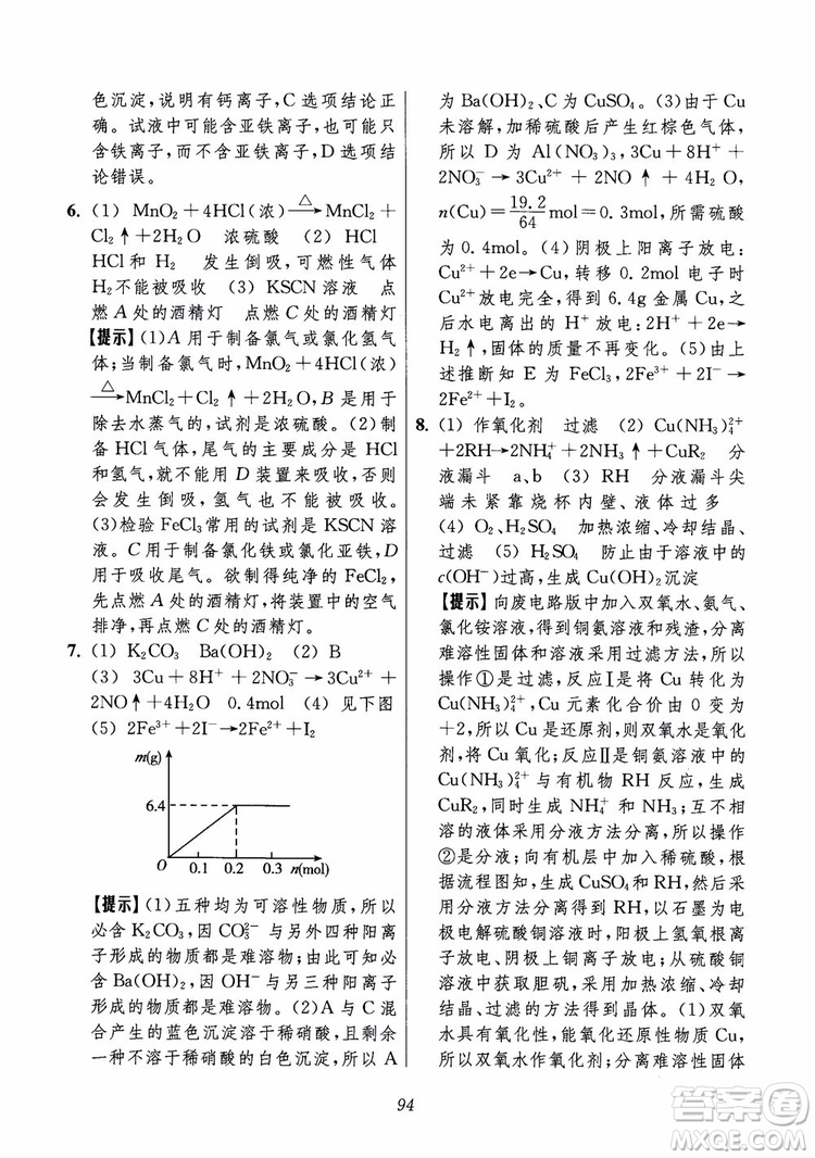 2018年高中五星級題庫化學(xué)第6版參考答案
