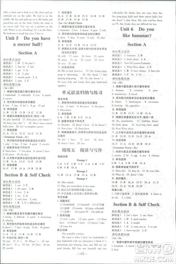 2019版導(dǎo)與練練案課時作業(yè)本英語七年級上冊人教版參考答案