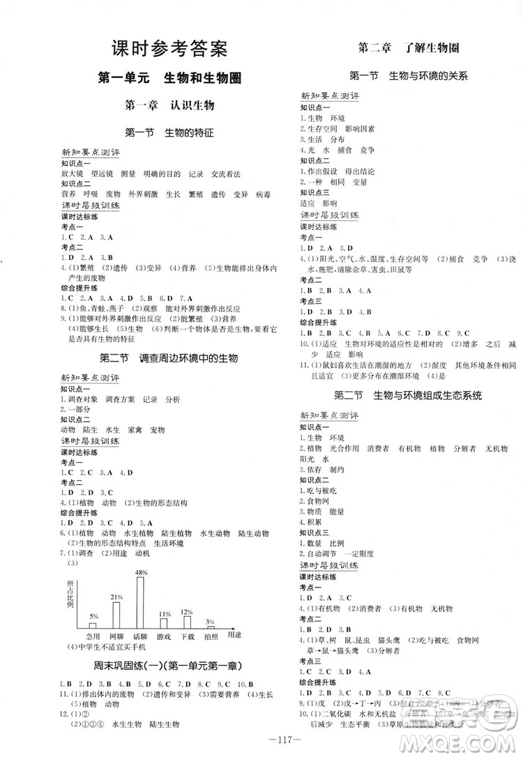 2019版導(dǎo)與練練案課時(shí)作業(yè)本生物七年級上冊人教版答案