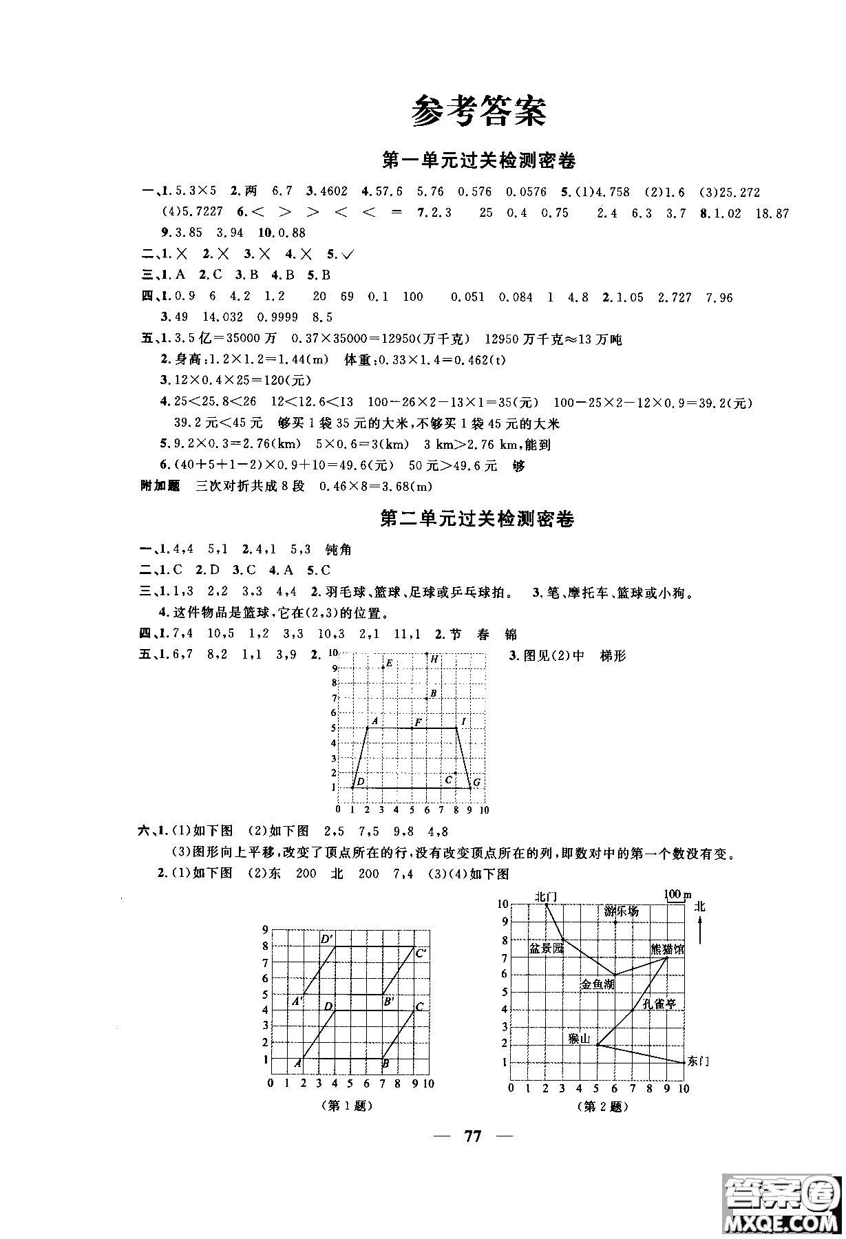 2018秋陽光同學一線名師全優(yōu)好卷五年級上冊數(shù)學人教版參考答案
