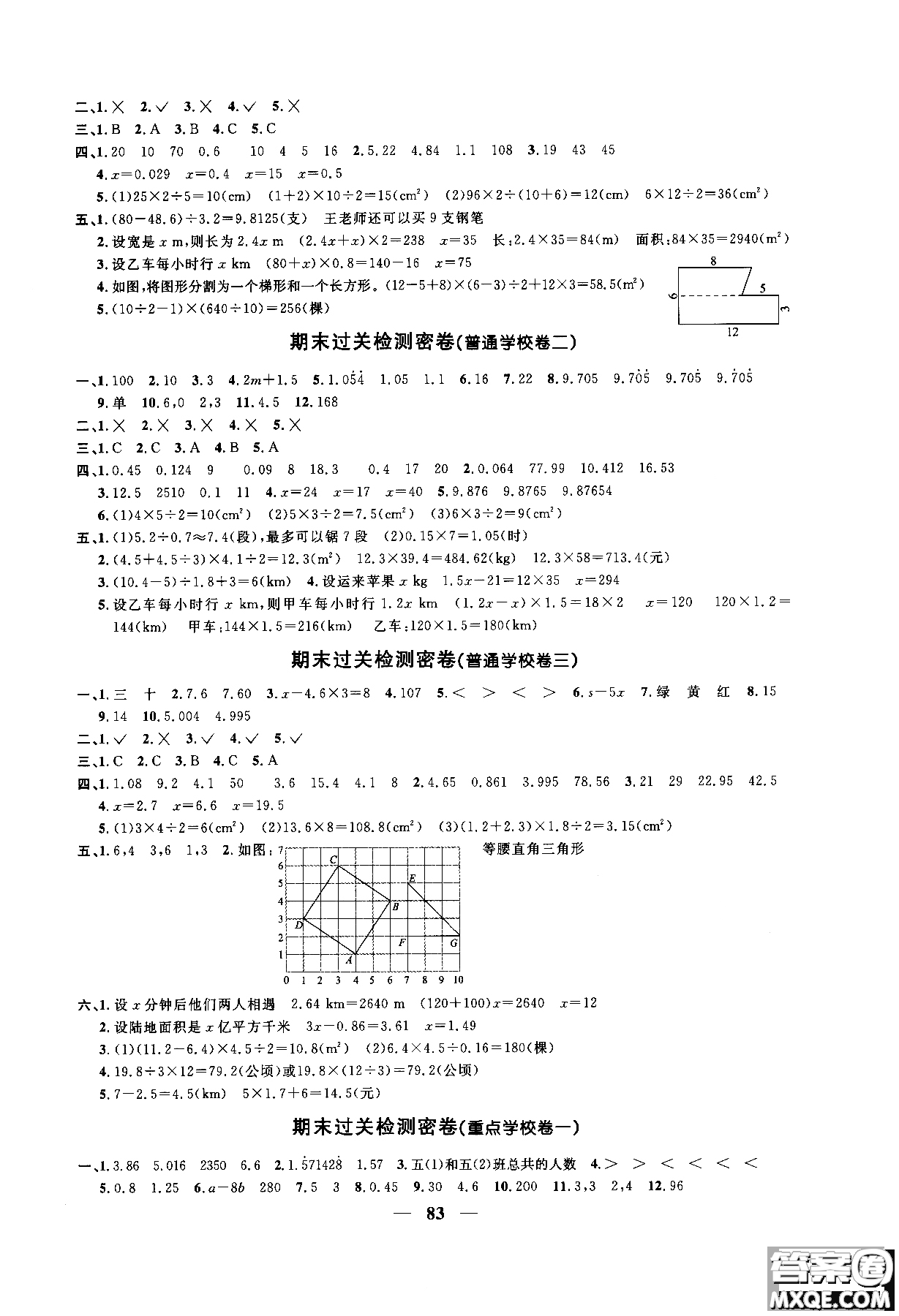 2018秋陽光同學一線名師全優(yōu)好卷五年級上冊數(shù)學人教版參考答案