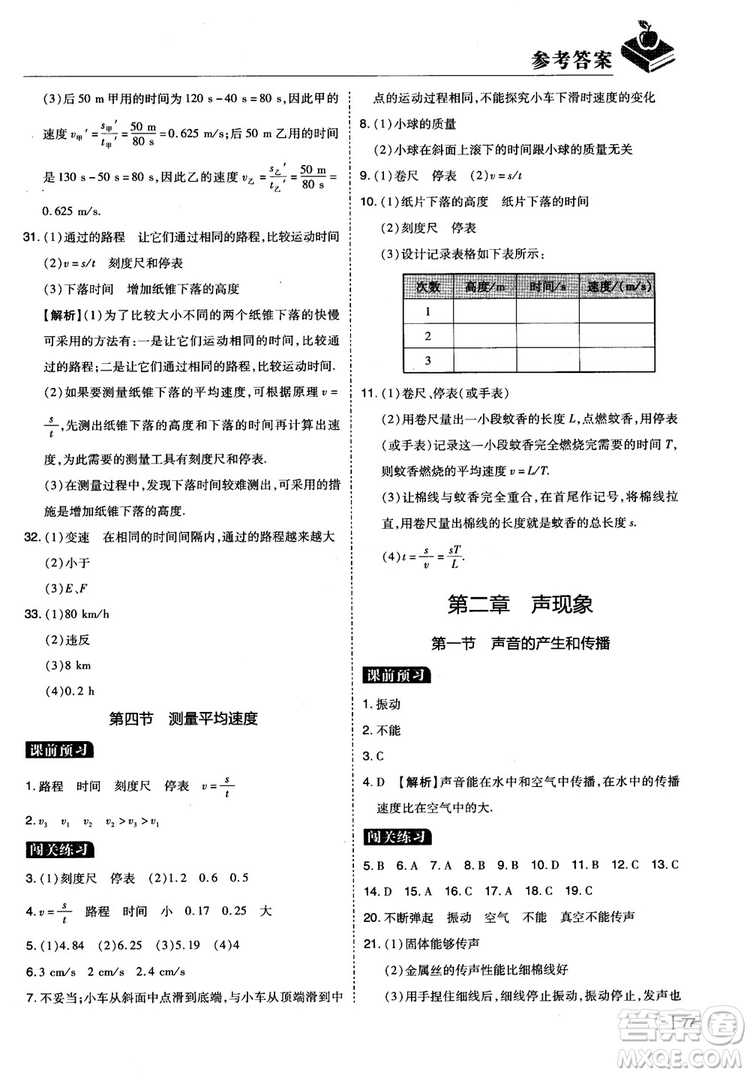 2018年學而思必會精題八年級物理上冊參考答案
