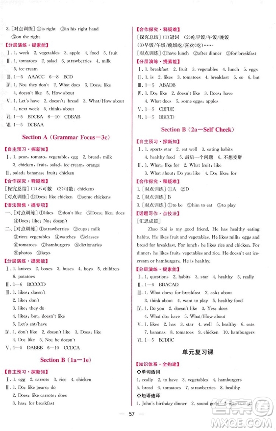 9787107326028人教版2018七年級上冊英語課時練同步學(xué)歷案參考答案