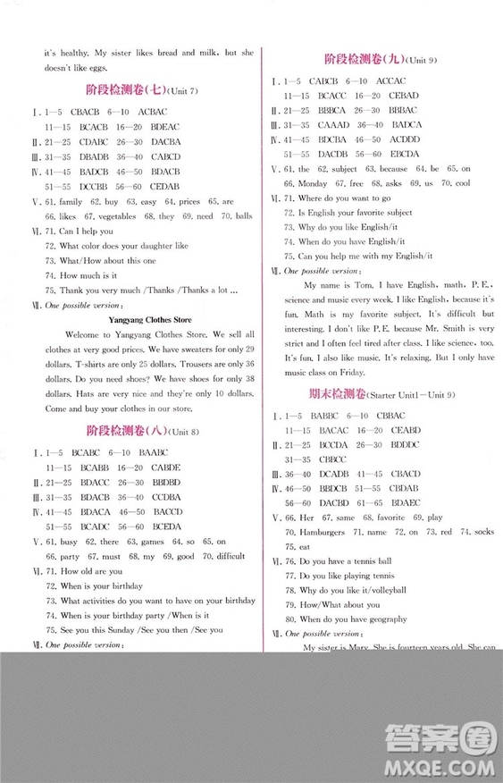 9787107326028人教版2018七年級上冊英語課時練同步學(xué)歷案參考答案