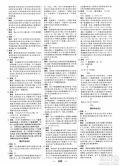 2019衡水重點(diǎn)中學(xué)高考調(diào)研同步精講精練新課標(biāo)版生物必修1參考答案