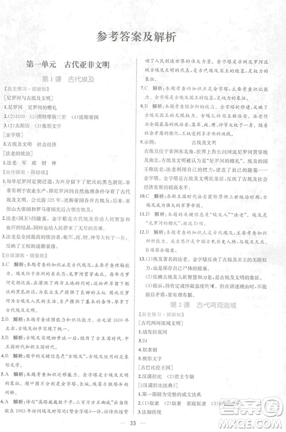 9787107328473人教版課時(shí)練世界歷史九年級(jí)上冊(cè)同步學(xué)歷案答案