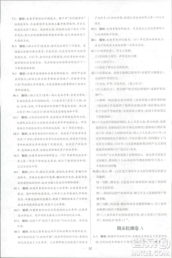 9787107328473人教版課時(shí)練世界歷史九年級(jí)上冊(cè)同步學(xué)歷案答案