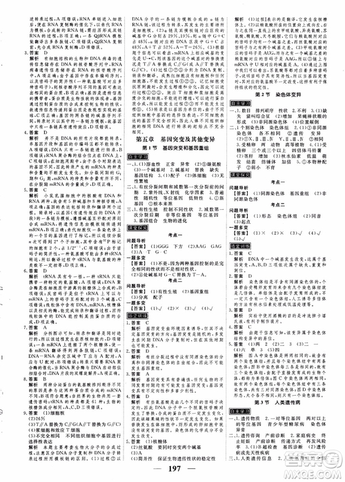 衡水重點中學高考調研2018同步精講精練新課標版生物必修2參考答案