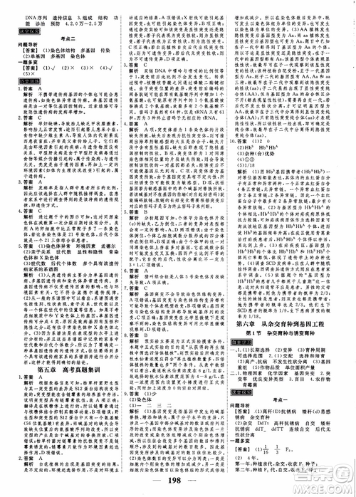 衡水重點中學高考調研2018同步精講精練新課標版生物必修2參考答案