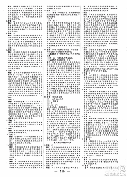 衡水重點中學高考調研2018同步精講精練新課標版生物必修2參考答案