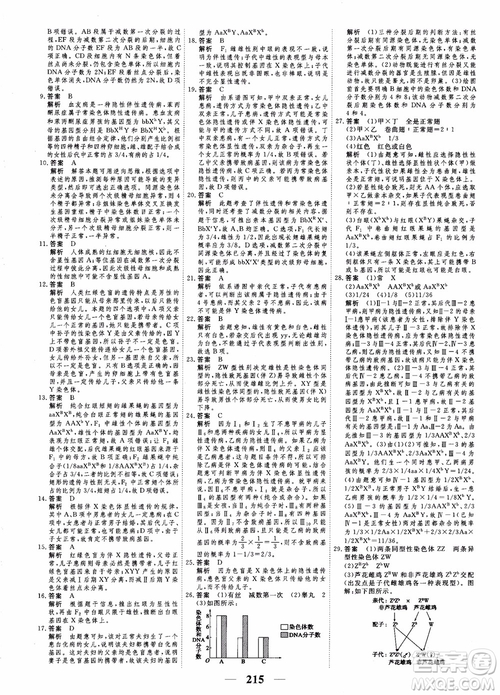 衡水重點中學高考調研2018同步精講精練新課標版生物必修2參考答案