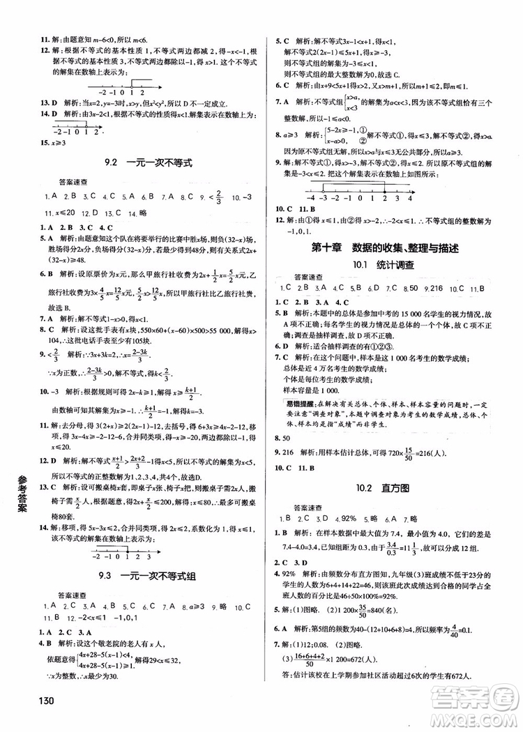2019版學(xué)霸同步筆記七年級數(shù)學(xué)人教版RJ全一冊參考答案