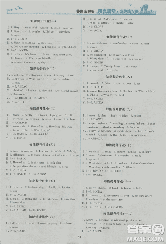 2018年陽(yáng)光課堂金牌練習(xí)冊(cè)英語(yǔ)八年級(jí)上冊(cè)人教版答案