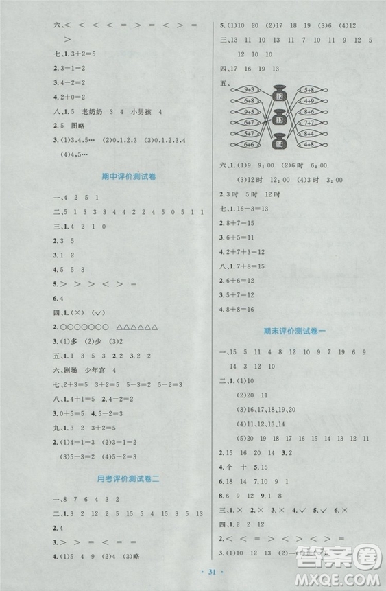 2018秋優(yōu)化設(shè)計(jì)小學(xué)一年級上冊數(shù)學(xué)練習(xí)福建專版人教版答案