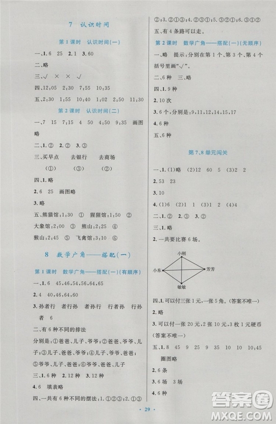 2018年最新版小學(xué)同步測控優(yōu)化設(shè)計(jì)二年級數(shù)學(xué)上冊人教版答案