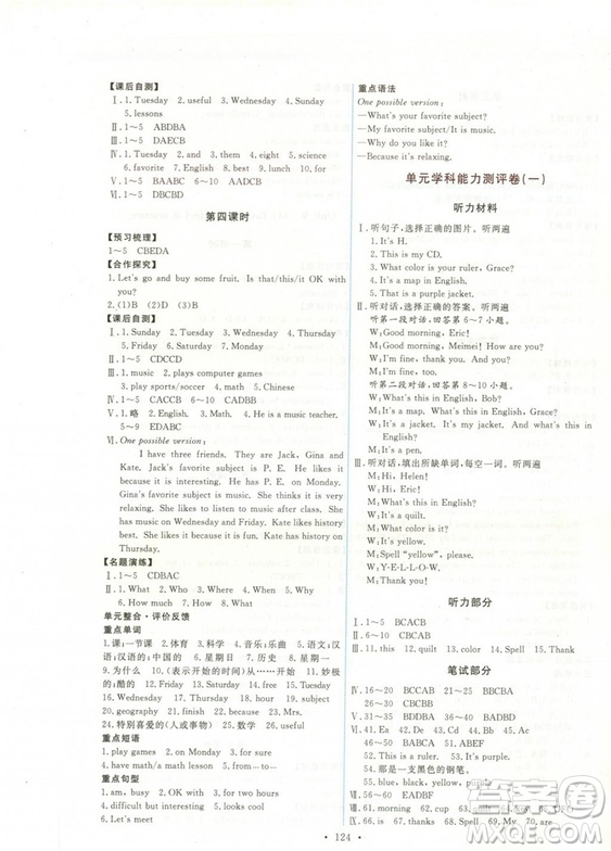 2018秋能力培養(yǎng)與測(cè)試七年級(jí)上冊(cè)人教版英語參考答案