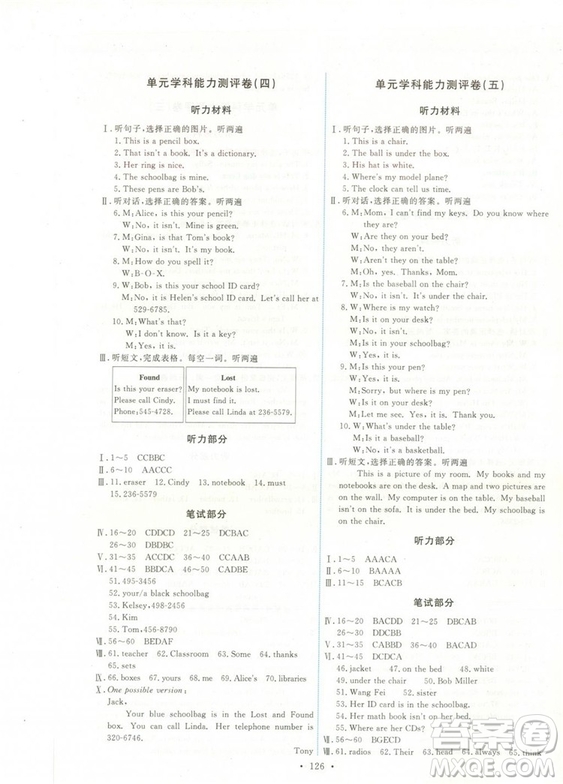 2018秋能力培養(yǎng)與測(cè)試七年級(jí)上冊(cè)人教版英語參考答案