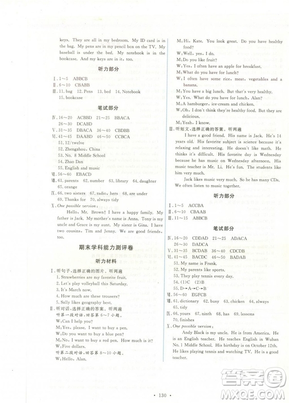 2018秋能力培養(yǎng)與測(cè)試七年級(jí)上冊(cè)人教版英語參考答案