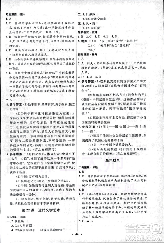 2018新版初中同步測控優(yōu)化設計九年級上冊世界歷史北師大版答案