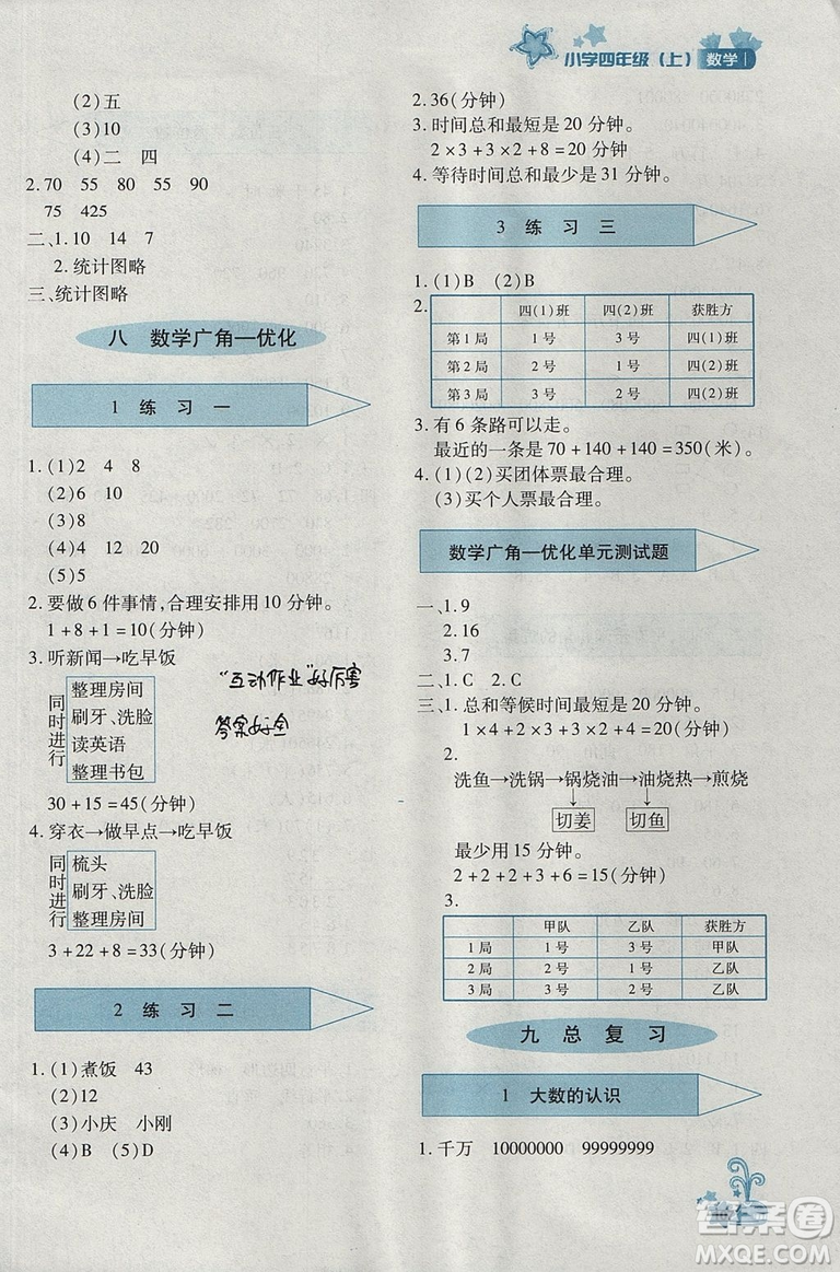 2018年秋優(yōu)化設(shè)計(jì)課課練4年級(jí)上冊(cè)數(shù)學(xué)人教版答案