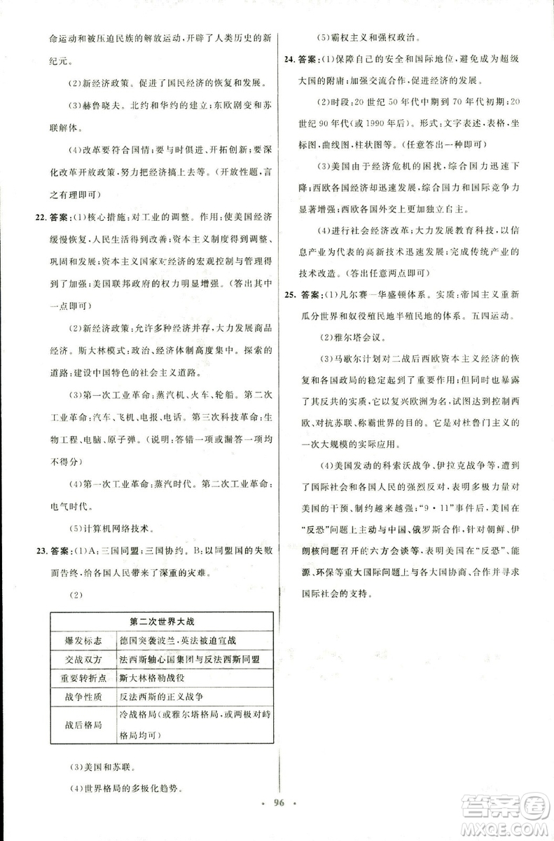 2018新版初中同步測(cè)控優(yōu)化設(shè)計(jì)中華書局版九年級(jí)上冊(cè)歷史答案