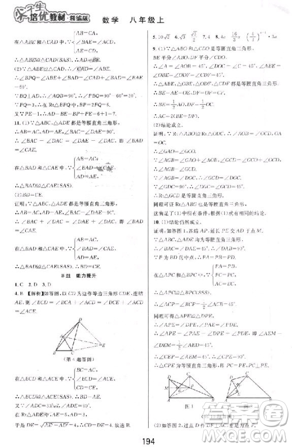 2018秋尖子生培優(yōu)教材精編版數(shù)學(xué)八年級(jí)上冊(cè)參考答案