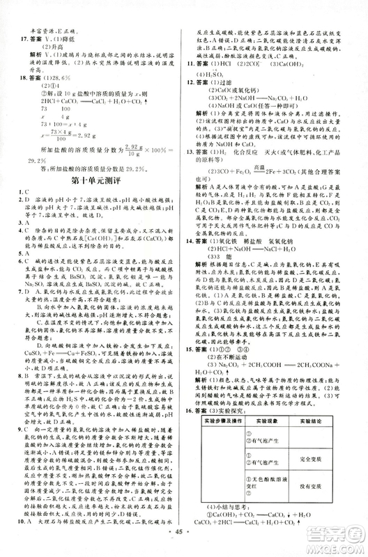 福建專版2018版初中同步測(cè)控優(yōu)化設(shè)計(jì)九年級(jí)化學(xué)全一冊(cè)人教版參考答案