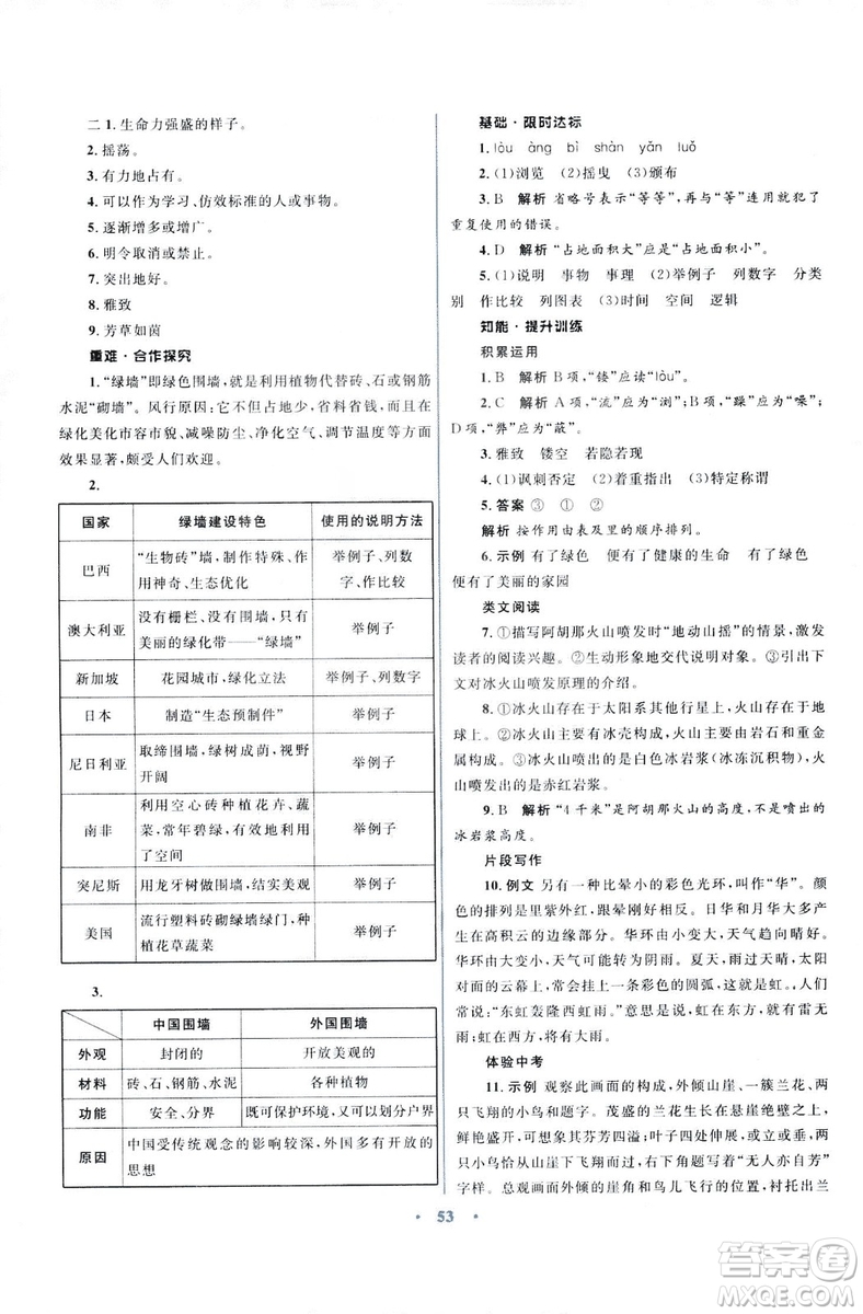 初中同步測控優(yōu)化設(shè)計2018新版九年級語文上冊蘇教版答案