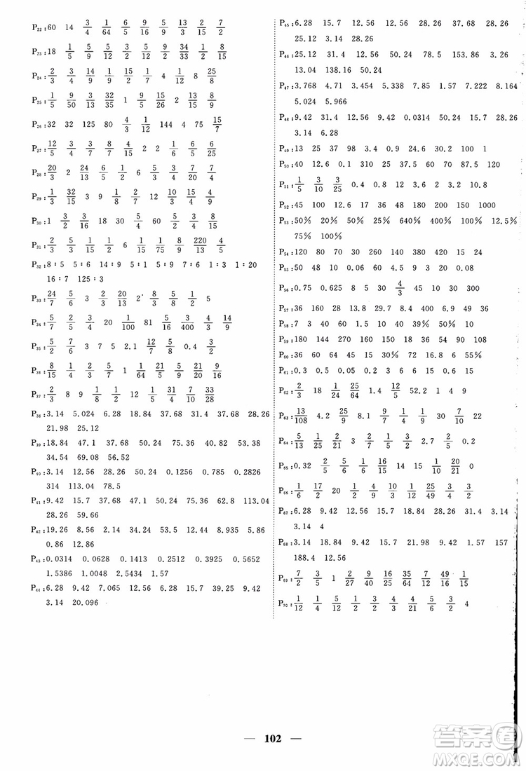 2018秋陽光同學(xué)六年級上冊數(shù)學(xué)課時優(yōu)化作業(yè)人教版RJ參考答案