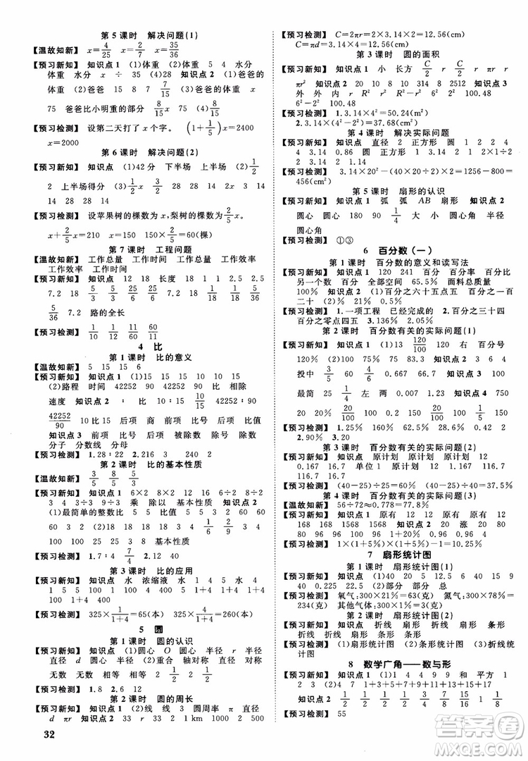 2018秋陽光同學(xué)六年級上冊數(shù)學(xué)課時優(yōu)化作業(yè)人教版RJ參考答案