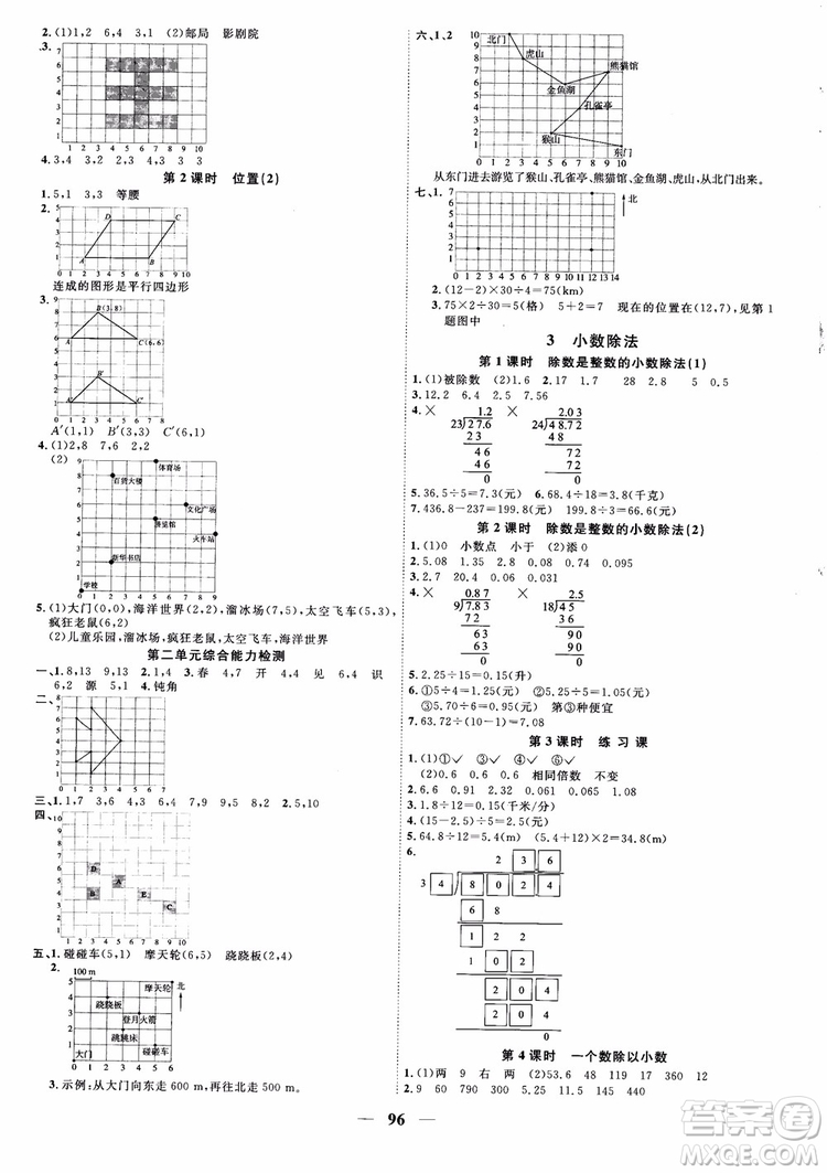 2018秋陽光同學(xué)課時優(yōu)化作業(yè)五年級上冊數(shù)學(xué)人教版RJ參考答案