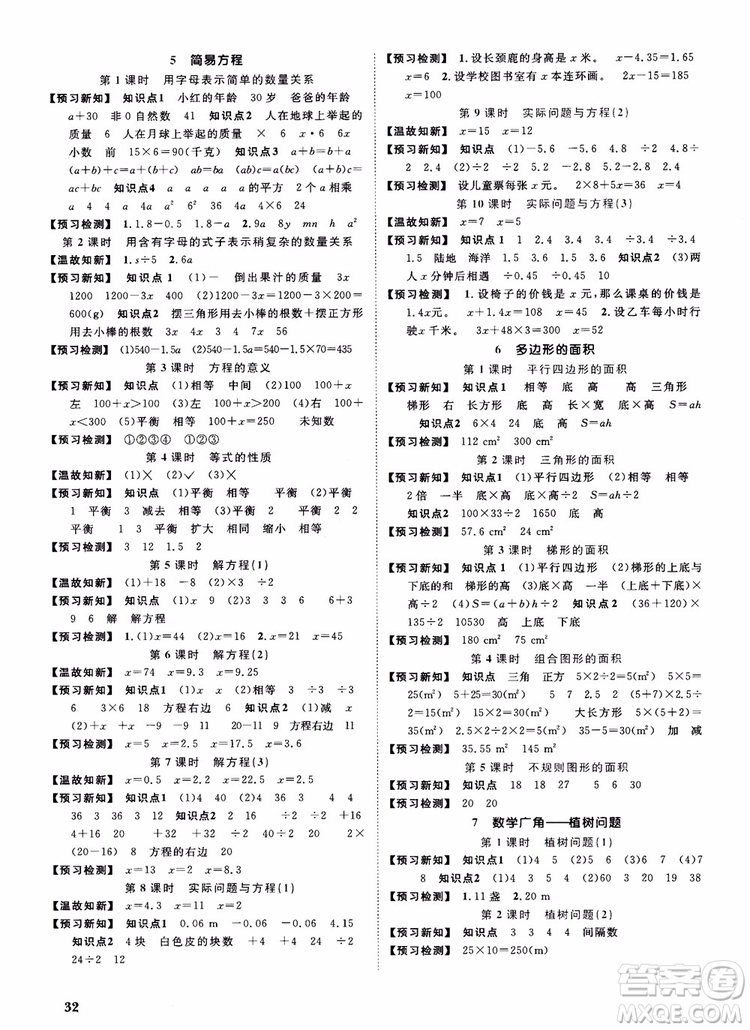 2018秋陽光同學(xué)課時優(yōu)化作業(yè)五年級上冊數(shù)學(xué)人教版RJ參考答案