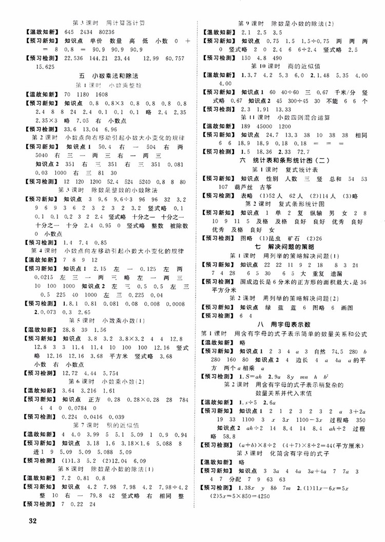 2018秋陽光同學(xué)課時(shí)優(yōu)化作業(yè)五年級上數(shù)學(xué)SJ蘇教版參考答案