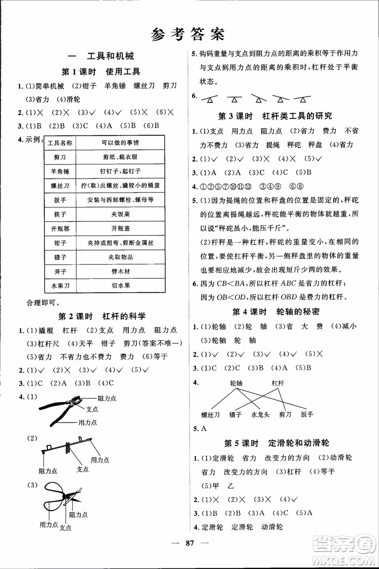 2018秋陽(yáng)光同學(xué)課時(shí)優(yōu)化作業(yè)六年級(jí)上冊(cè)科學(xué)教科版JK參考答案