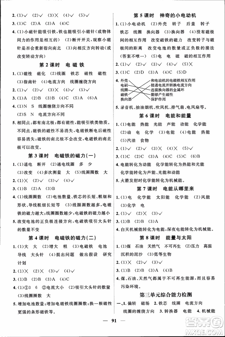 2018秋陽(yáng)光同學(xué)課時(shí)優(yōu)化作業(yè)六年級(jí)上冊(cè)科學(xué)教科版JK參考答案