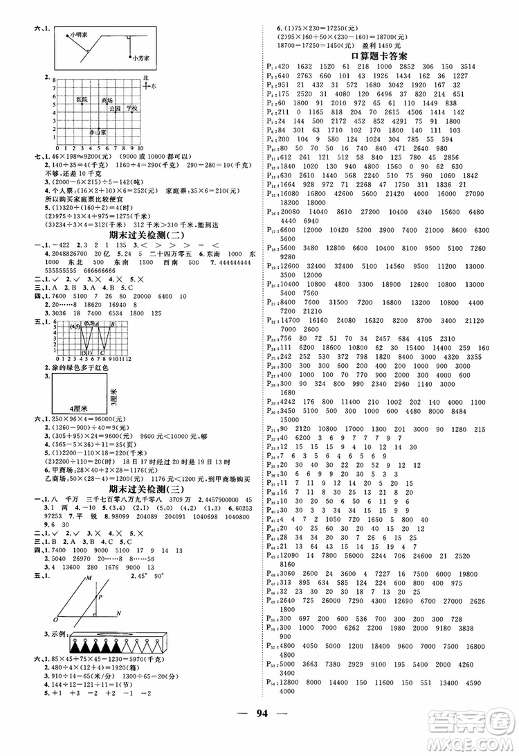 2018新版陽光同學(xué)四年級上冊數(shù)學(xué)課時(shí)優(yōu)化作業(yè)BS北師大版參考答案