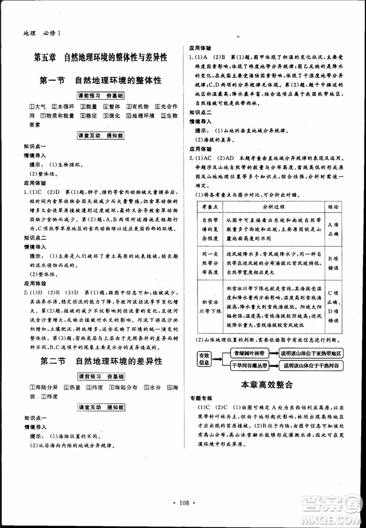 2019金版新學(xué)案高一地理必修1高中新課標(biāo)同步導(dǎo)學(xué)參考答案