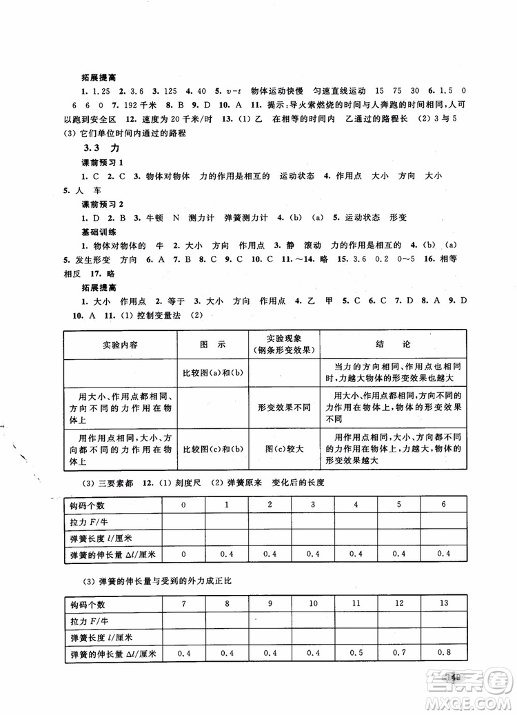 2018年新思路輔導(dǎo)與訓(xùn)練物理八年級(jí)第一學(xué)期參考答案