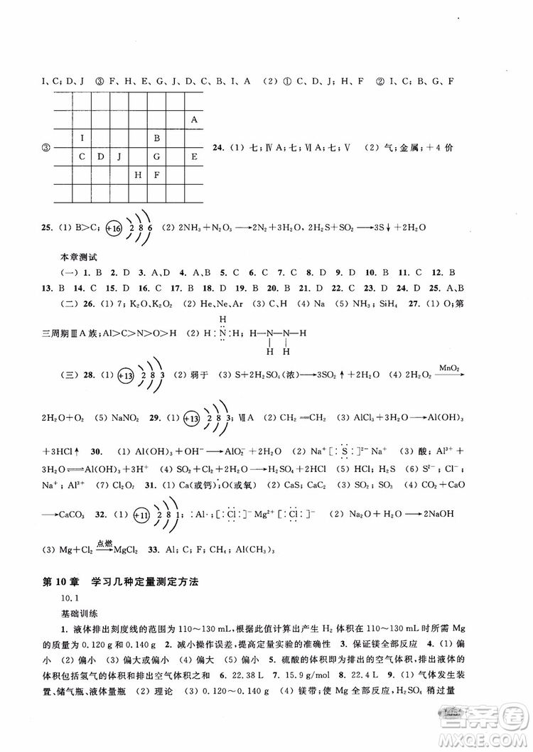 2018年新思路輔導與訓練化學高二上參考答案
