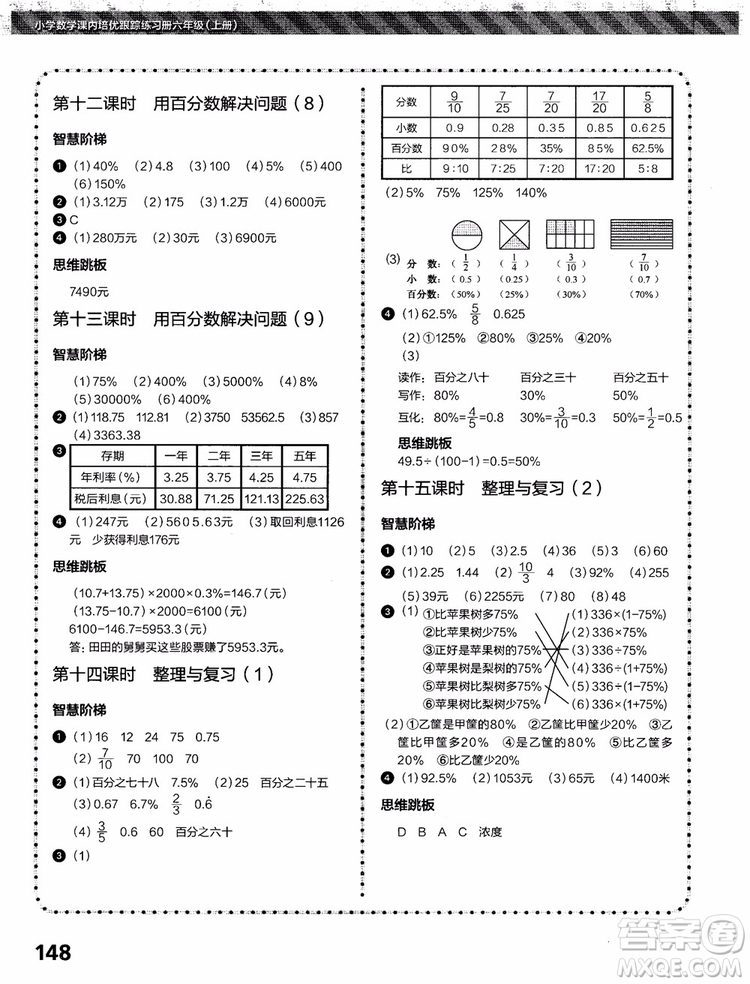 2018年小學(xué)數(shù)學(xué)課內(nèi)培優(yōu)跟蹤練習(xí)冊(cè)六年級(jí)上冊(cè)參考答案