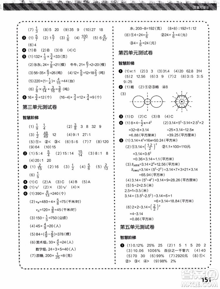 2018年小學(xué)數(shù)學(xué)課內(nèi)培優(yōu)跟蹤練習(xí)冊(cè)六年級(jí)上冊(cè)參考答案